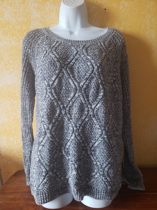 Faded Glory Sweaters - Faded Glory Gray Marled Cable Knit Scoop Neck Sweater